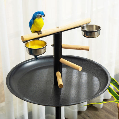 Portable Bird Play Stand with Wooden Perches & Stainless Steel Feeder Bowls