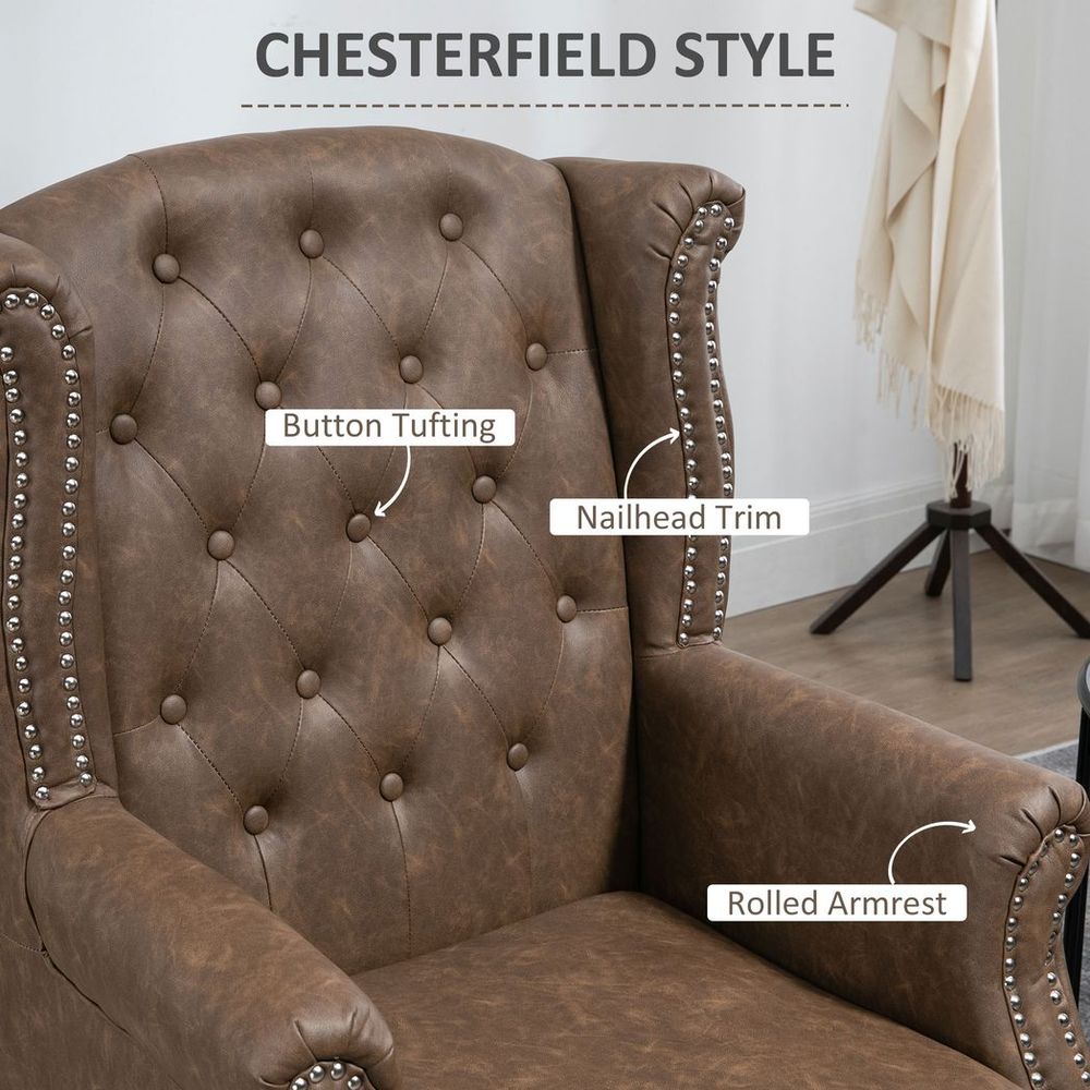Vintage Chesterfield Wingback Accent Chair - Tufted Brown Elegance