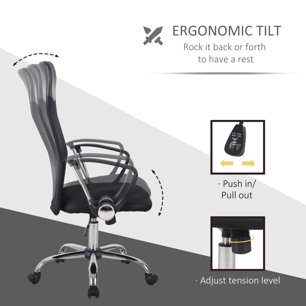 Executive Office Chair High Back Mesh Back Seat Desk Chairs, Black HOMCOM