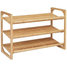 Load image into Gallery viewer, Eco-Friendly Bamboo 3-Tier Shoe Rack – Stylish Storage for 9 Pairs!
