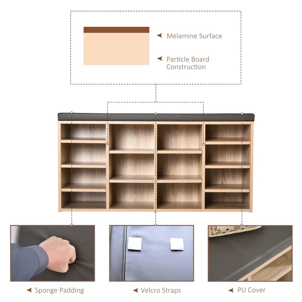 Versatile 14-Compartment Multi-Storage Shoe Rack with Cushion & Removable Shelves