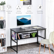 Load image into Gallery viewer, Stylish 2-Tier Black Writing Desk with Metal Frame &amp; Storage Shelves
