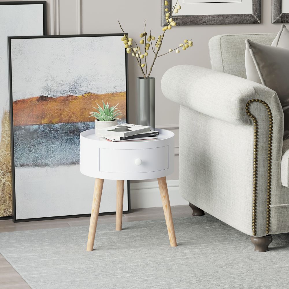 Elegant White Round Coffee Table with Hidden Drawer - Modern Living Room Style