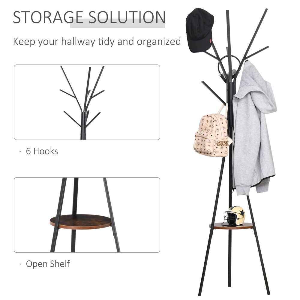 Stylish 180cm Metal Coat Rack & Shelf - 9 Hooks for Hats, Scarves & More!
