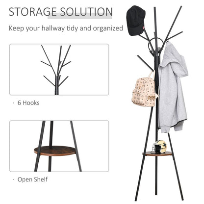 Stylish 180cm Metal Coat Rack & Shelf - 9 Hooks for Hats, Scarves & More!