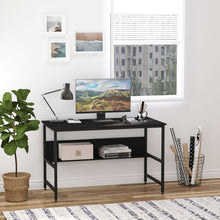 Load image into Gallery viewer, Stylish 2-Tier Black Writing Desk with Metal Frame &amp; Storage Shelves
