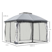 Load image into Gallery viewer, Stylish 4x3m Steel Gazebo with Double Tier Roof &amp; Mesh Sidewalls - Gray
