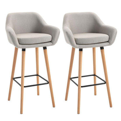 Set of 2 Modern Upholstered Bar Stools with Solid Wood Legs - Beige Comfort