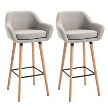 Load image into Gallery viewer, Set of 2 Modern Upholstered Bar Stools with Solid Wood Legs - Beige Comfort
