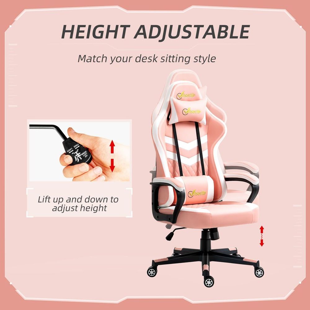 Vinsetto Pink Racing Gaming Chair w/ Lumbar Support - Comfort Meets Style!