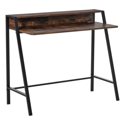 Rustic Brown Writing Desk & Workstation with Storage Shelf - Minimalist Elegance