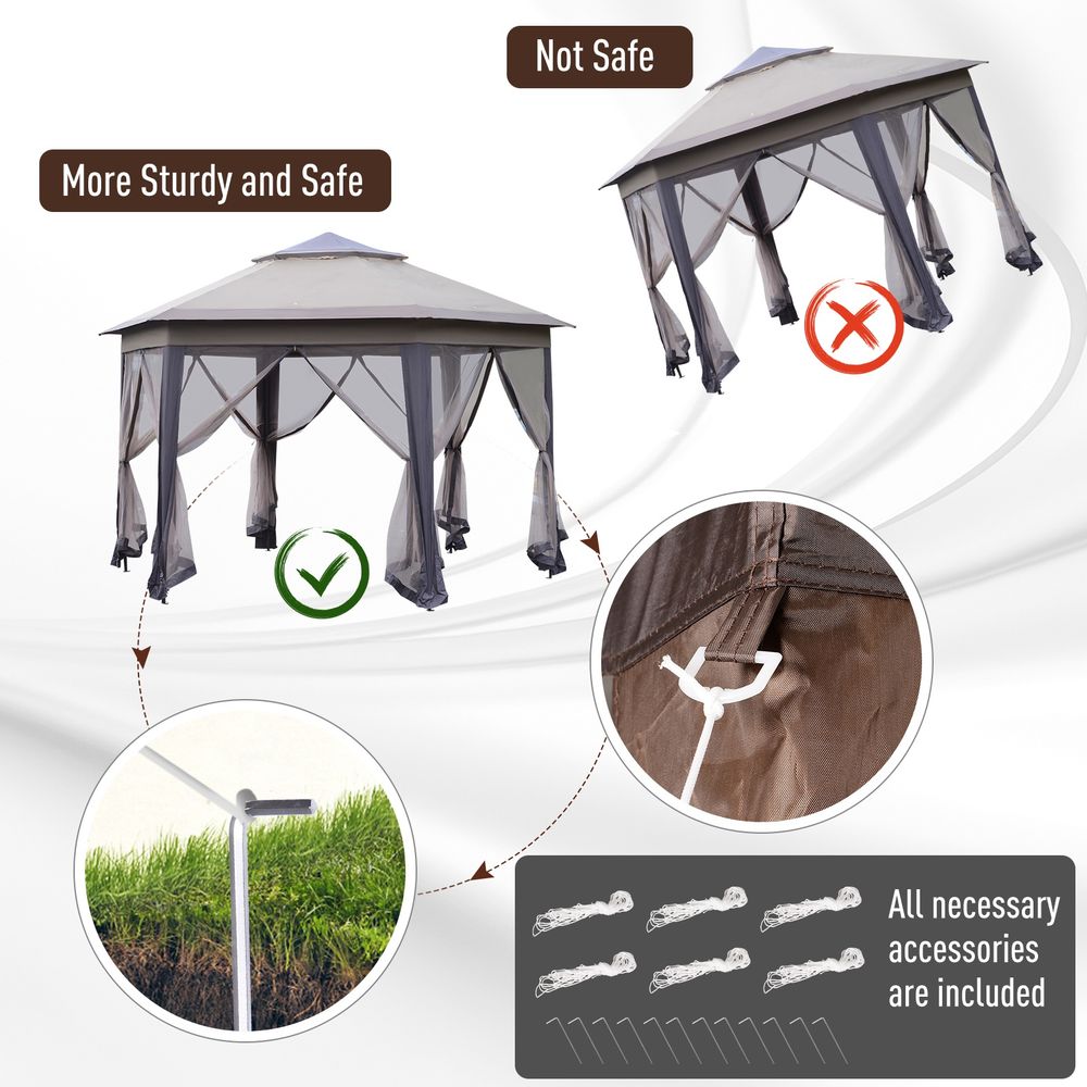 Outsunny 4x4m Metal Frame 2-Tier Gazebo with Mesh Curtains for Ultimate Comfort