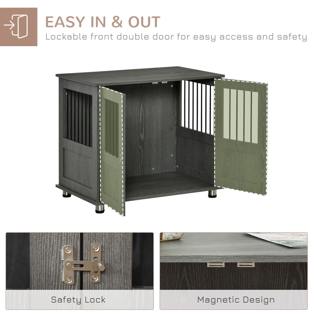 Chic Wooden & Wire Medium Dog Cage: Stylish Kennel with Magnetic Door & Storage