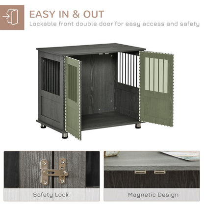 Chic Wooden & Wire Medium Dog Cage: Stylish Kennel with Magnetic Door & Storage