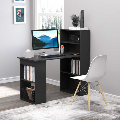 Modern Black Computer Desk & Bookshelf Combo - Efficient Workspace Solution