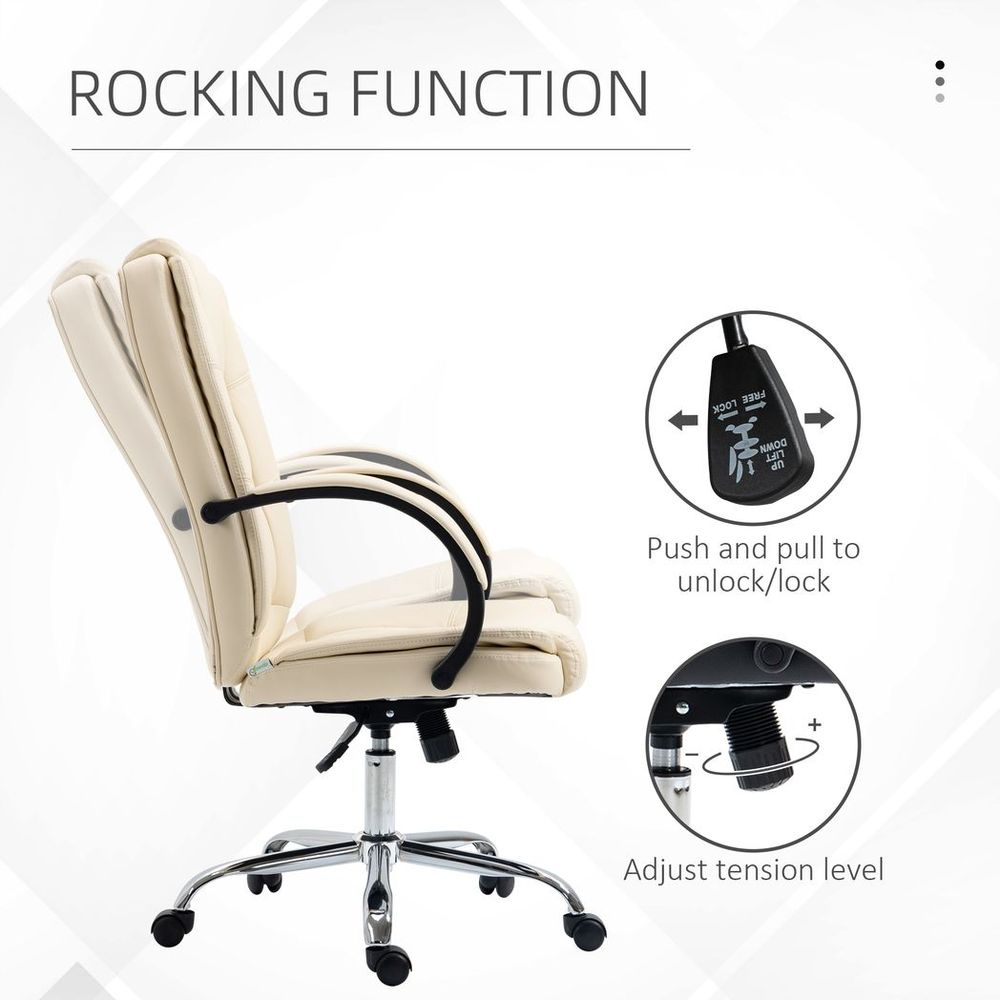 Beige PU Leather High Back Executive Office Chair - Adjustable & Comfortable