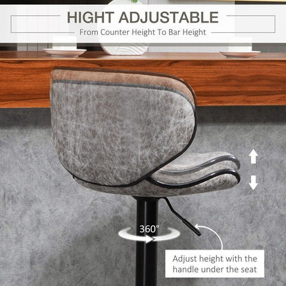 Retro Adjustable Height Bar Stool Set - Comfortable Microfiber Dining Chairs