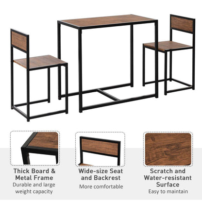 Chic Steel Frame 2-Seater Bar Stool & Table Set - Modern Wood Tone Elegance