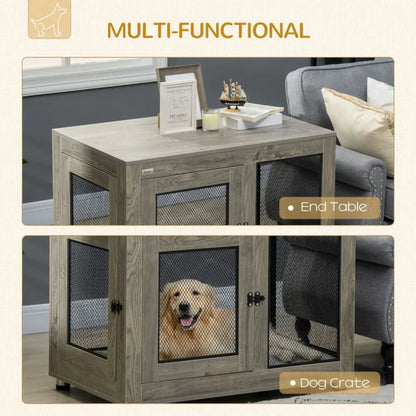 Luxury Dog Kennel End Table: Soft Cushion & Secure Dual Doors for Pets