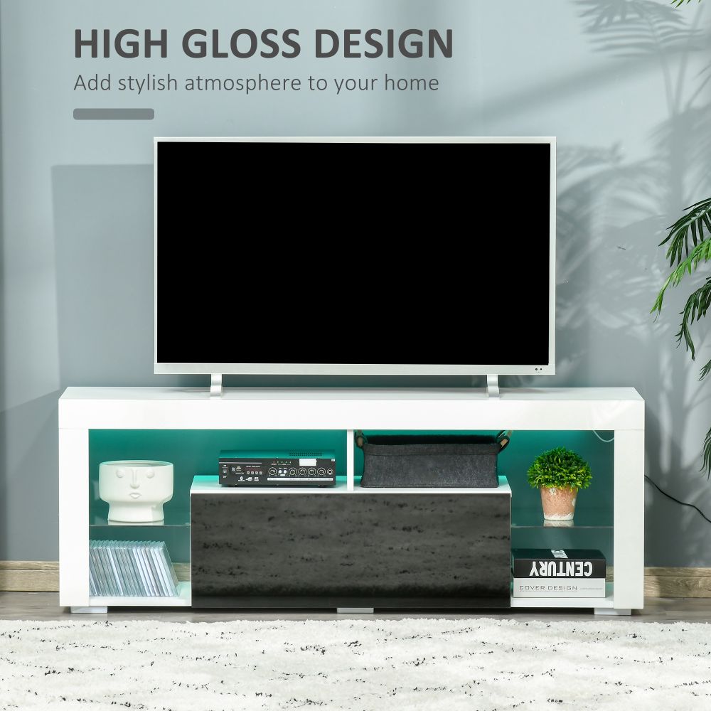 HOMCOM 140cm High Gloss TV Stand with RGB LED Lighting & Ample Storage