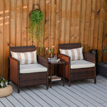 Load image into Gallery viewer, Cozy 2-Seater Rattan Patio Bistro Set with Cushions &amp; Stylish Bolster - Brown
