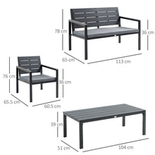 Load image into Gallery viewer, 4-Piece Outdoor Garden Sofa Set with Cushions &amp; Coffee Table - Sleek Grey
