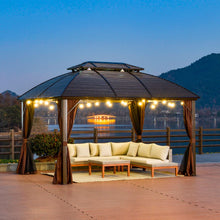 Load image into Gallery viewer, Outsunny 3m Hardtop Steel Gazebo with Double Roof &amp; Net Curtains - Brown
