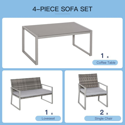 Stylish 4-Piece Grey Rattan Outdoor Seating Set for Ultimate Comfort