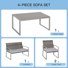 Load image into Gallery viewer, Stylish 4-Piece Grey Rattan Outdoor Seating Set for Ultimate Comfort
