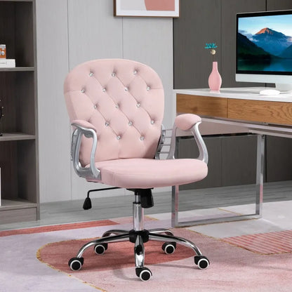 Sparkling Velvet Ergonomic Office Chair - 360° Swivel, Pink Diamond Tufted