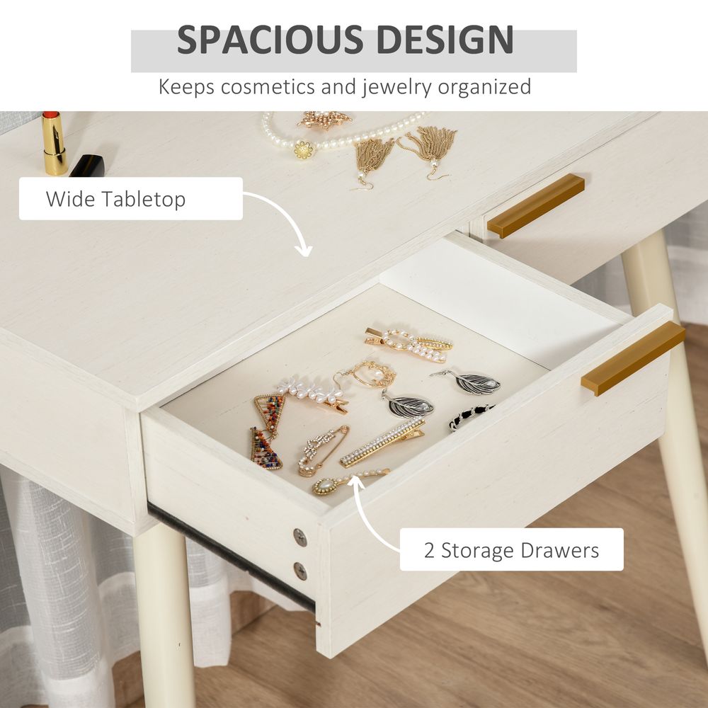 Elegant White HOMCOM Dressing Table with Round Mirror & Gold Accent Drawers