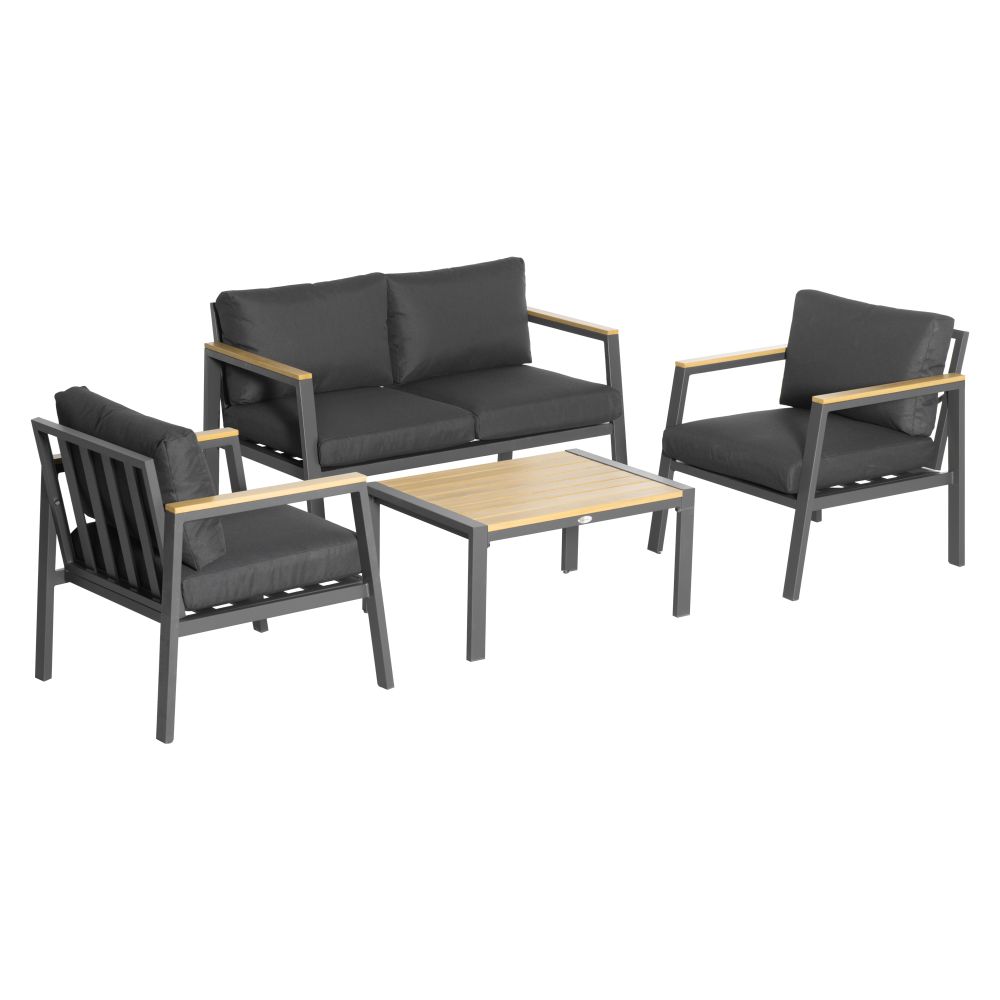 Stylish 4-Piece Grey Garden Sofa Set with Cozy Cushions & Modern Coffee Table
