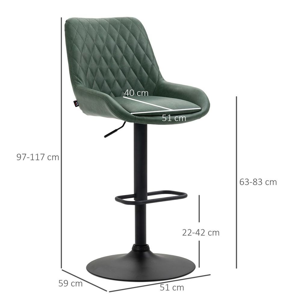 Stylish Adjustable Green Bar Stools Set of 2 - 360° Swivel & Comfort