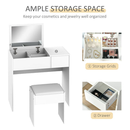 Elegant White Vanity Set with Padded Stool - Stylish & Space-Saving Solution!