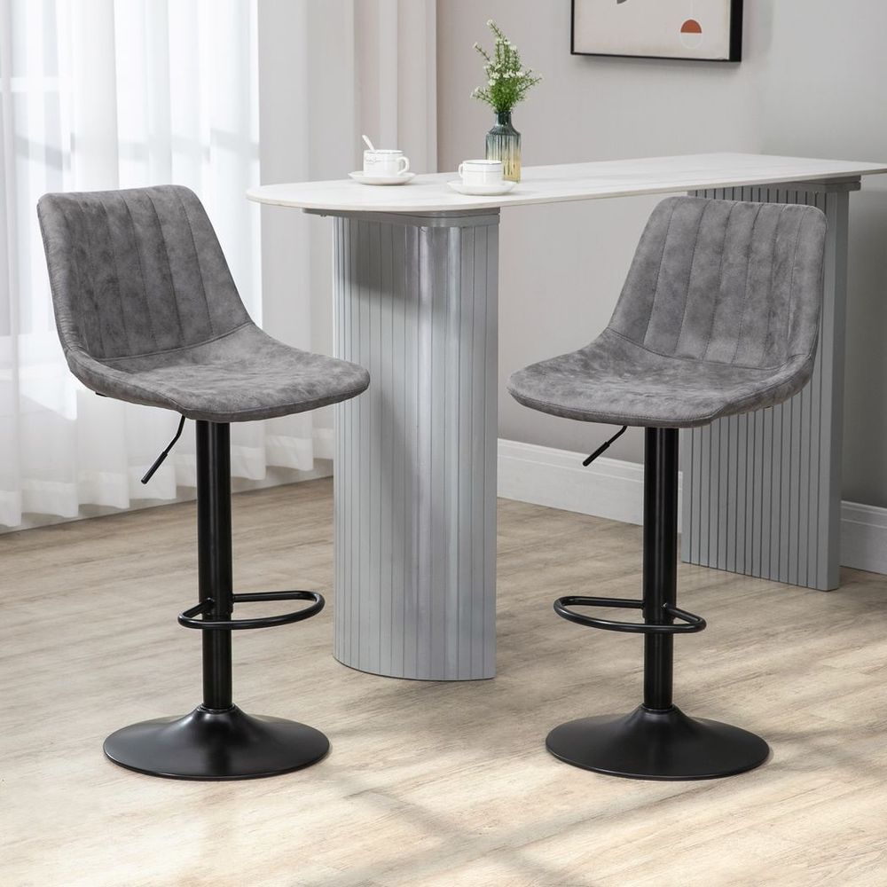 Retro Microfiber Bar Stools Set of 2 - Adjustable Height with Metal Footrest