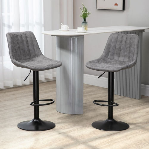 Retro Microfiber Bar Stools Set of 2 - Adjustable Height with Metal Footrest