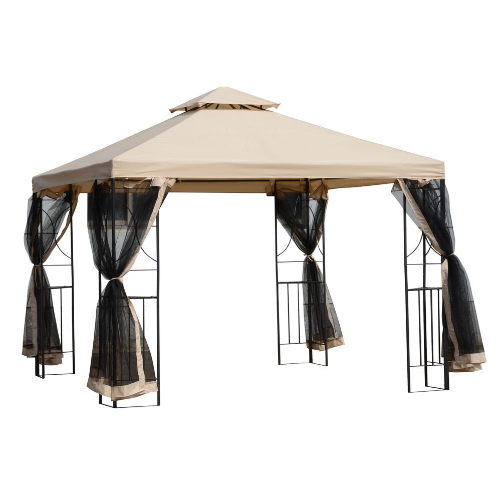 Outsunny 3x3m Elegant Outdoor Gazebo Tent with Insect Netting & Storage Trays