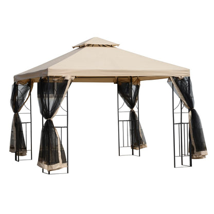 Outsunny 3x3m Elegant Outdoor Gazebo Tent with Insect Netting & Storage Trays