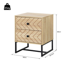 Load image into Gallery viewer, Chic Zig Zag Two-Drawer Bedside Table with Sleek Black Metal Handles
