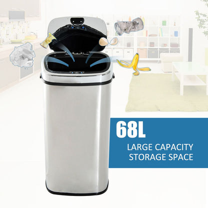Touchless Stainless Steel Sensor Bin - 68L Automatic Trash Solution