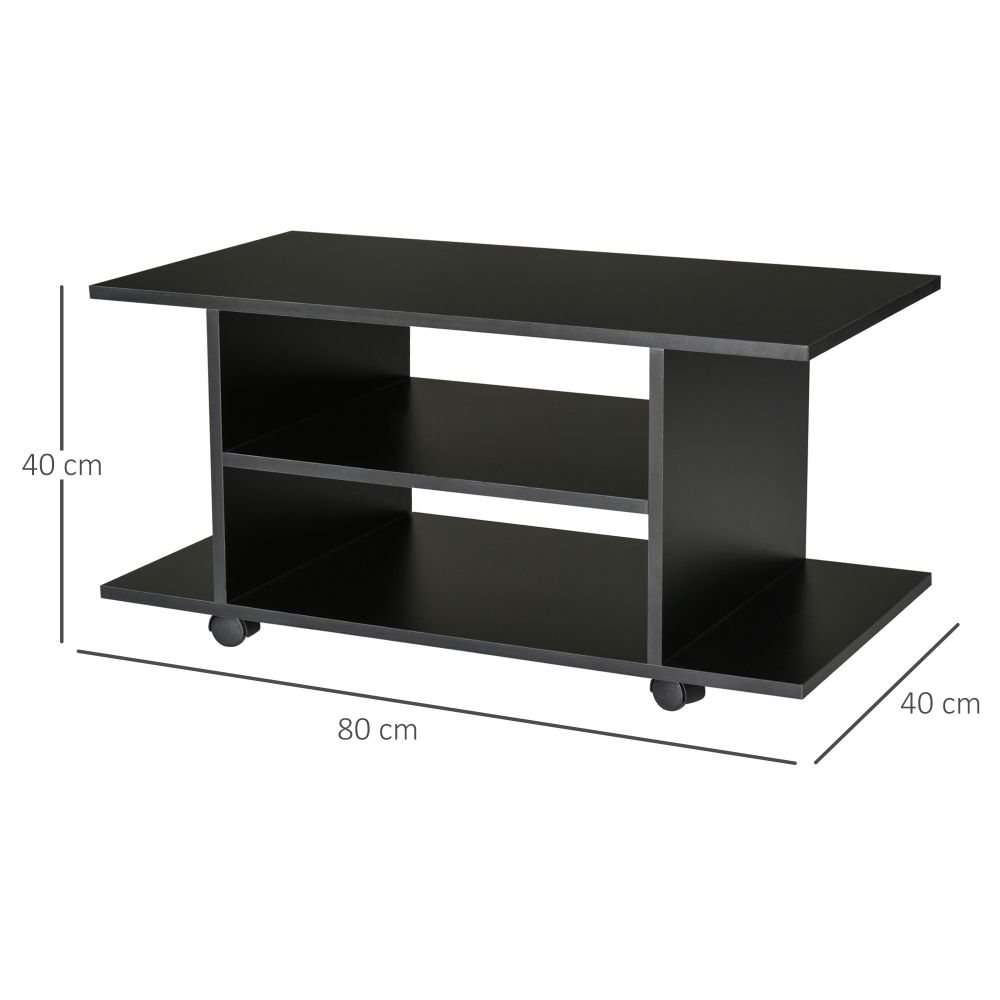 Versatile Mobile TV Stand & Bookshelf - Sleek Black with Easy Mobility