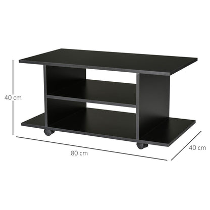 Versatile Mobile TV Stand & Bookshelf - Sleek Black with Easy Mobility