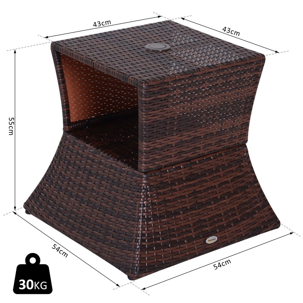 Outsunny Rattan Coffee Table with Umbrella Hole & Storage - Stylish Brown Design