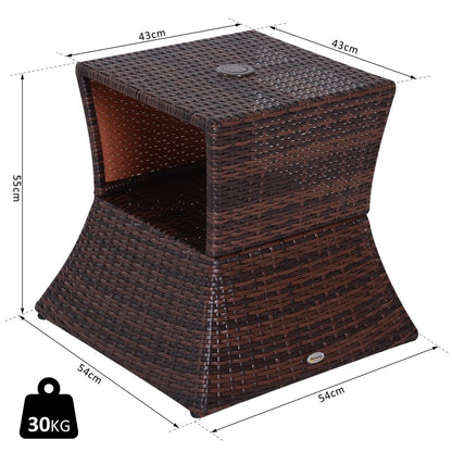 Outsunny Rattan Coffee Table with Umbrella Hole & Storage - Stylish Brown Design