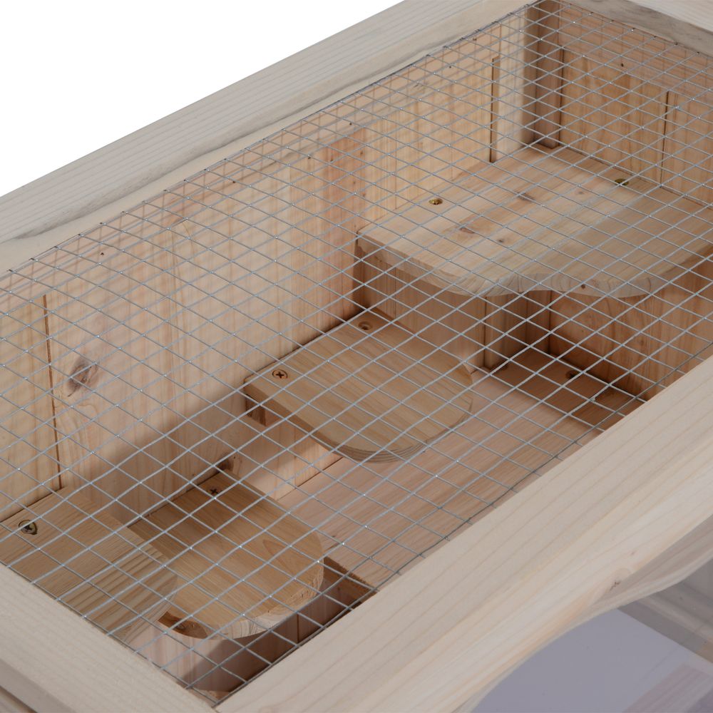 Deluxe 2-Level Wooden Hamster Cage with Ramp & Ventilated Sunroof - 60x35cm