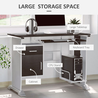 Stylish Compact Wooden Computer Desk with Keyboard Tray & Storage Drawers