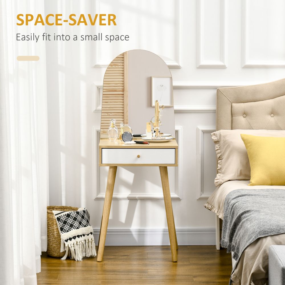 Dressing Table with Big Mirror, Makeup Desk with Drawer, Natural