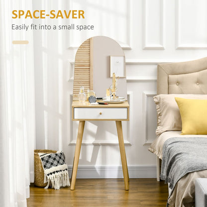 Dressing Table with Big Mirror, Makeup Desk with Drawer, Natural