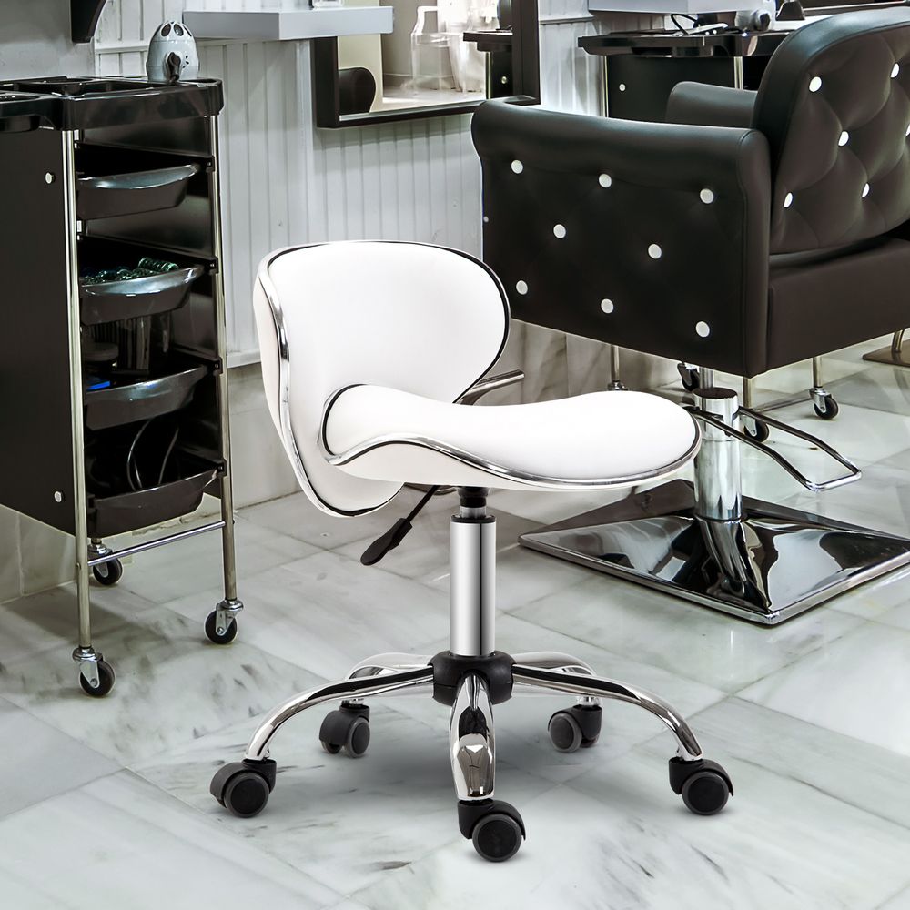 Elegant Rolling Salon Technician Stool with Comfort Cushion & Stylish Chrome Base
