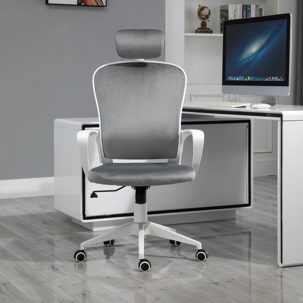 Vinsetto Ergonomic High-Back Rocking Office Chair with Adjustable Headrest - Grey
